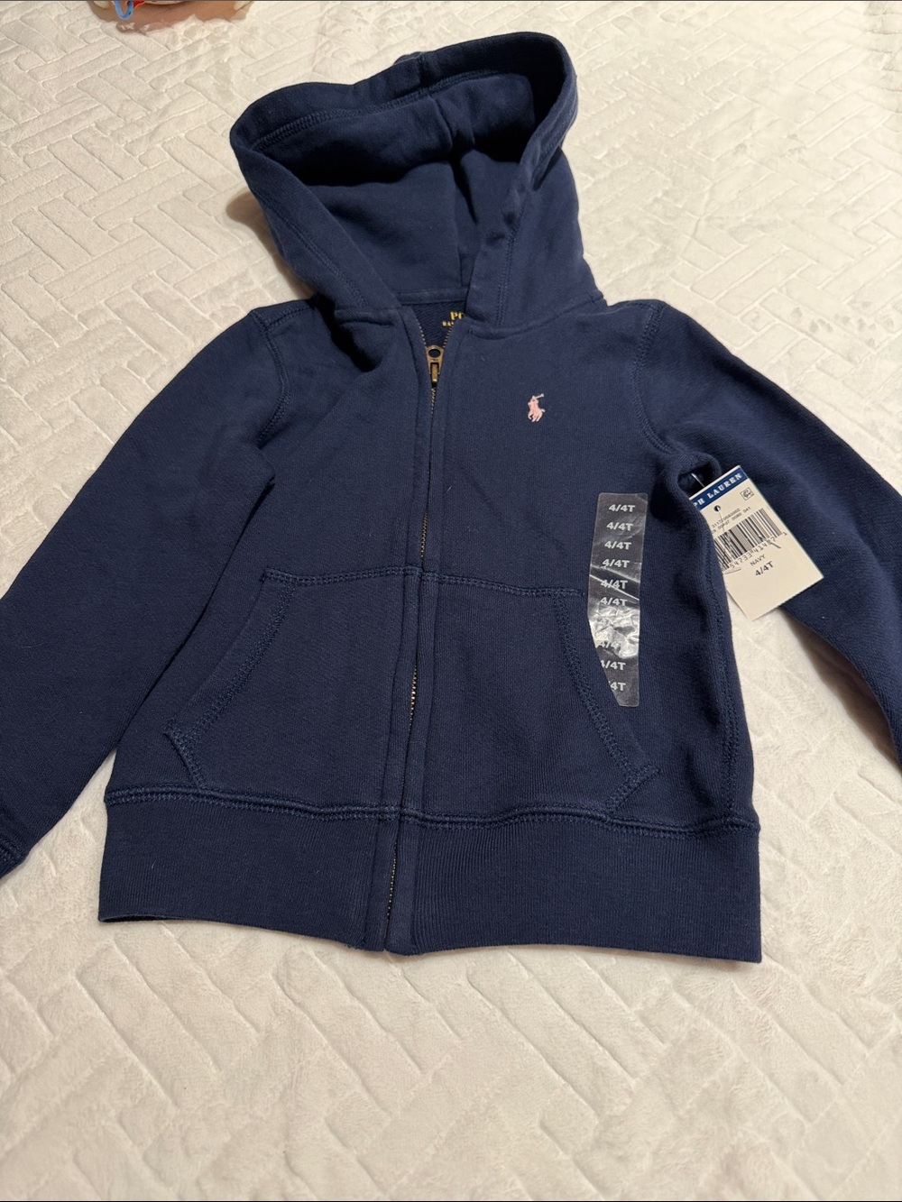 Ralph Lauren Navy Zip Hoodie with Pink Pony size 4/4T